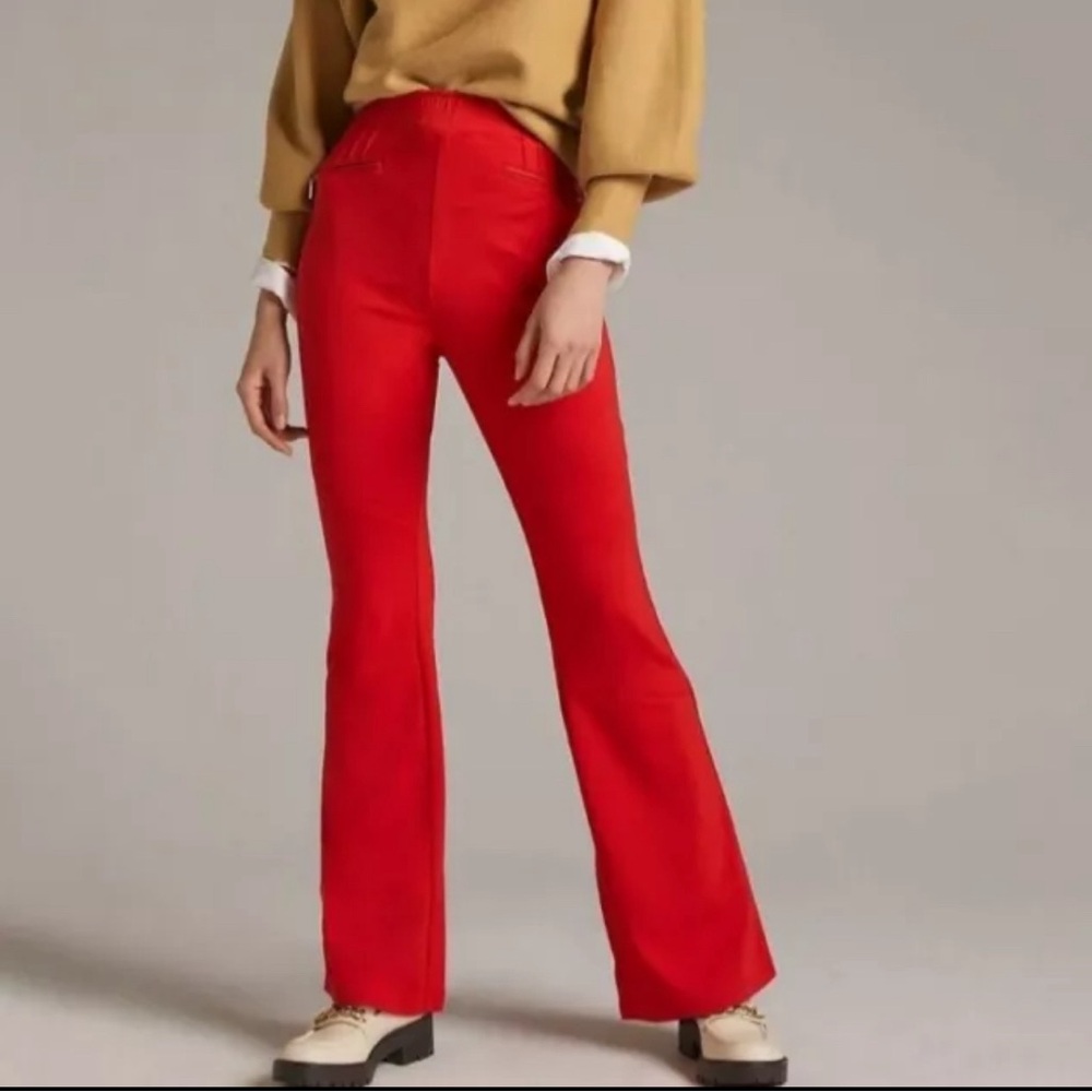 Anthropologie Maeve Pants Women Red Knit Flare Zipper Accent High Rise Size Med